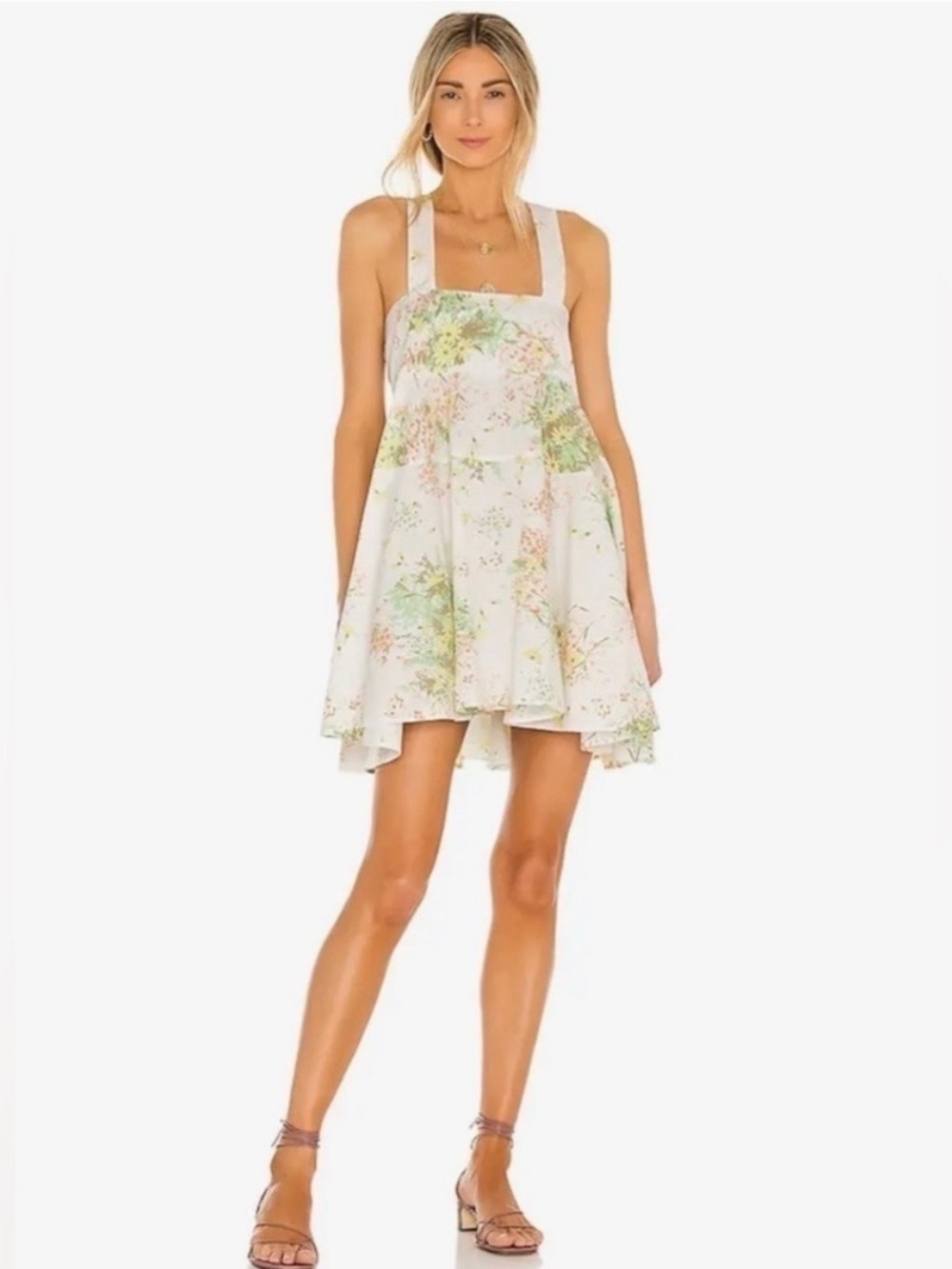 Free People Pastel Floral Square-Neck Mini Dress